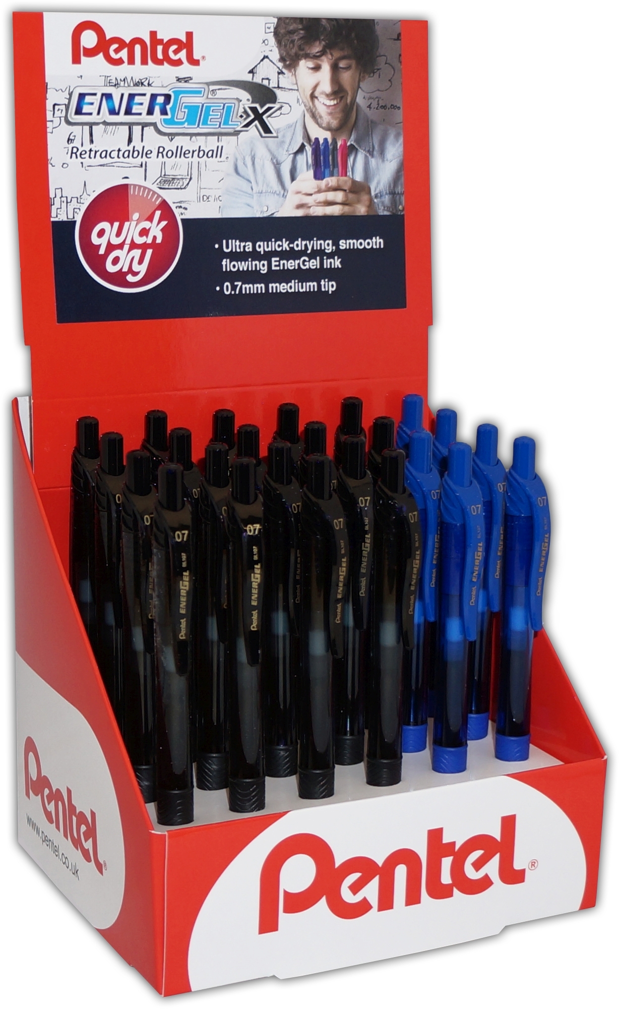 ROLLERBALL PEN,Energel X Blue & Black CDU (Pentel) [Packs Only]