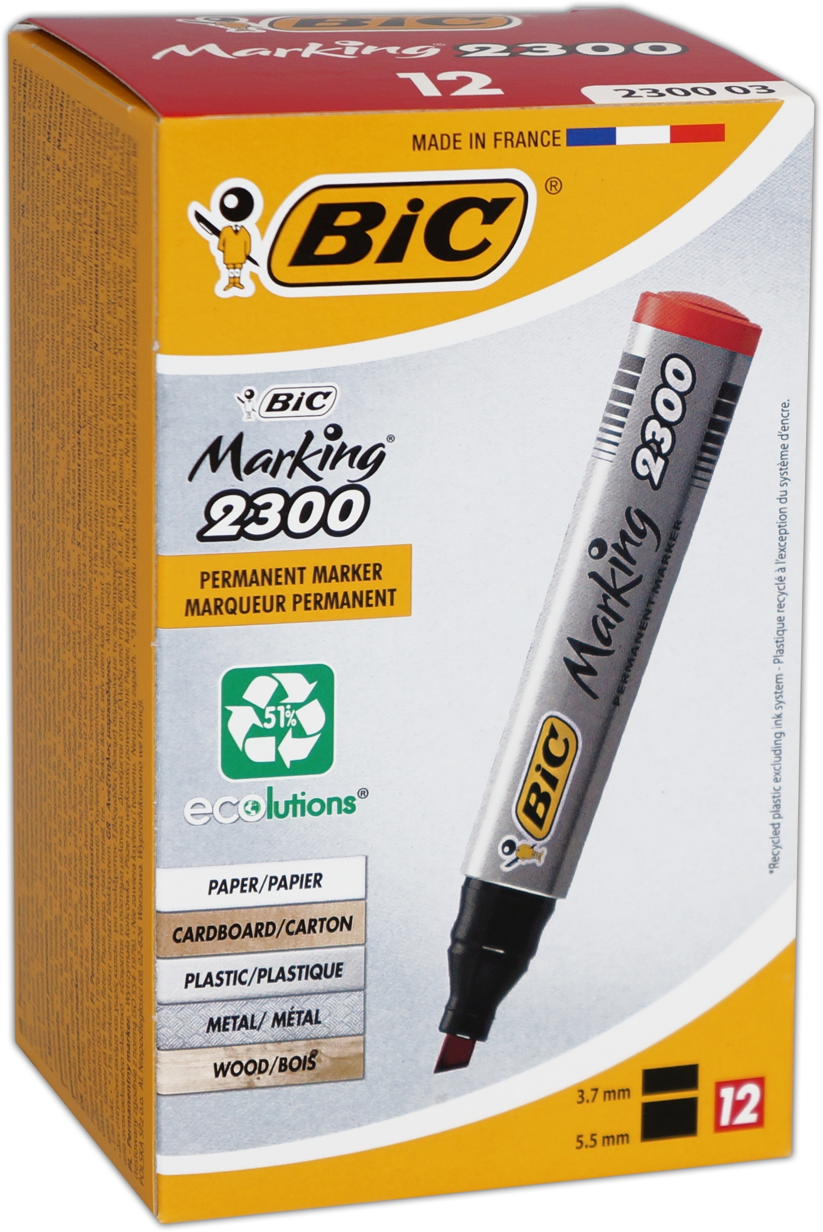 PERMANENT MARKER,Red Chisel Tip,Loose Bxd. 2300 (Bic) [Packs Only]