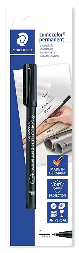 LUMOCOLOR PEN,Permanent Blk Fine 0.6mm Staedtler I/cd [Splittable]