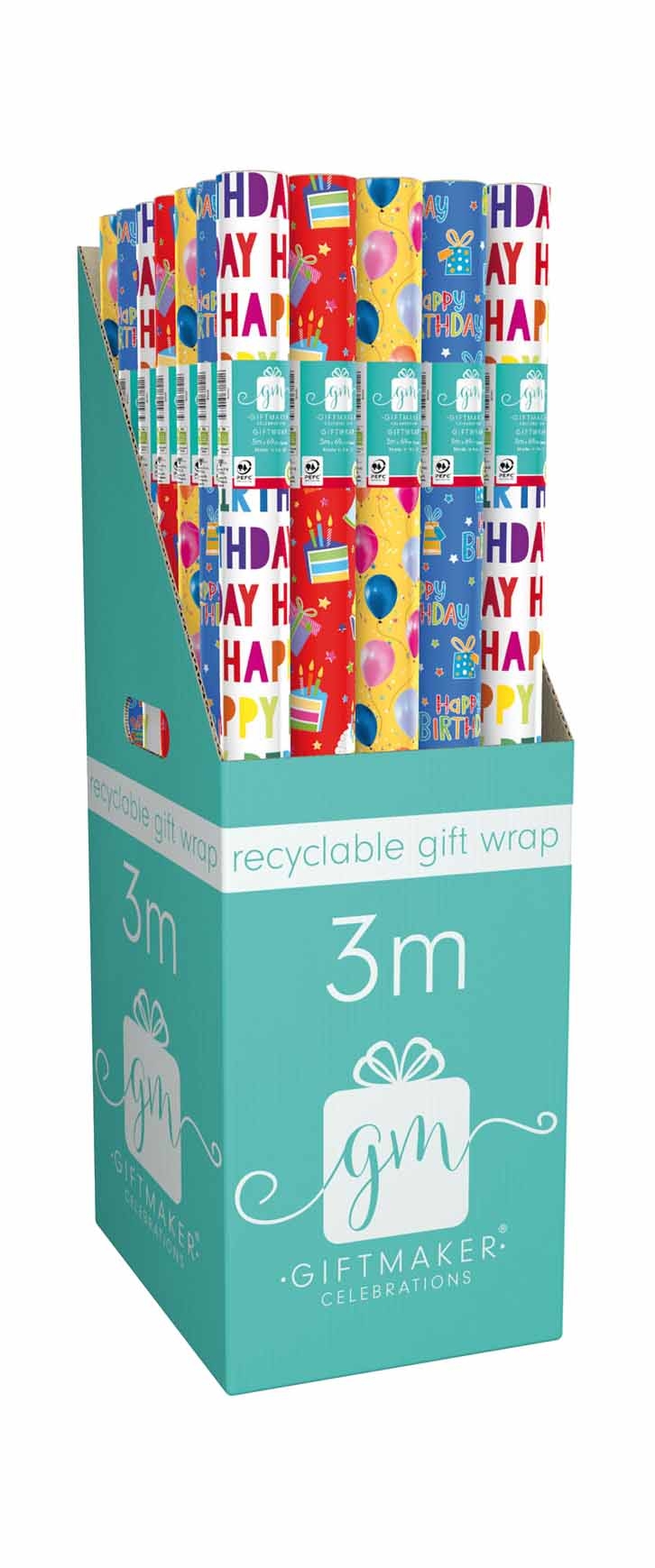 ROLLWRAP,3m,Birthday, 4 Asst. Unisex designs. YAPGW20E [Packs Only]