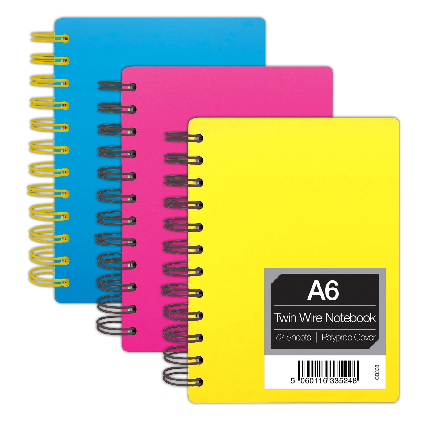 NOTEBOOK,Neon Plastic A6 Twin Wire, 72lv CB338 [Packs Only]