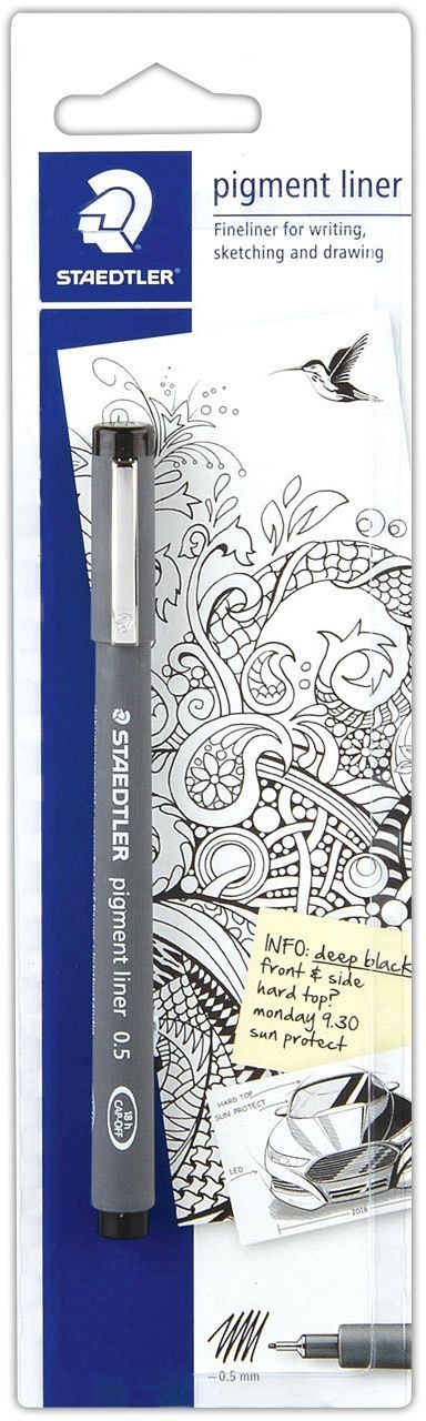 PIGMENT LINER PEN, Staedtler Blk,0.5mm Write,Sketch, I/cd [Packs Only]