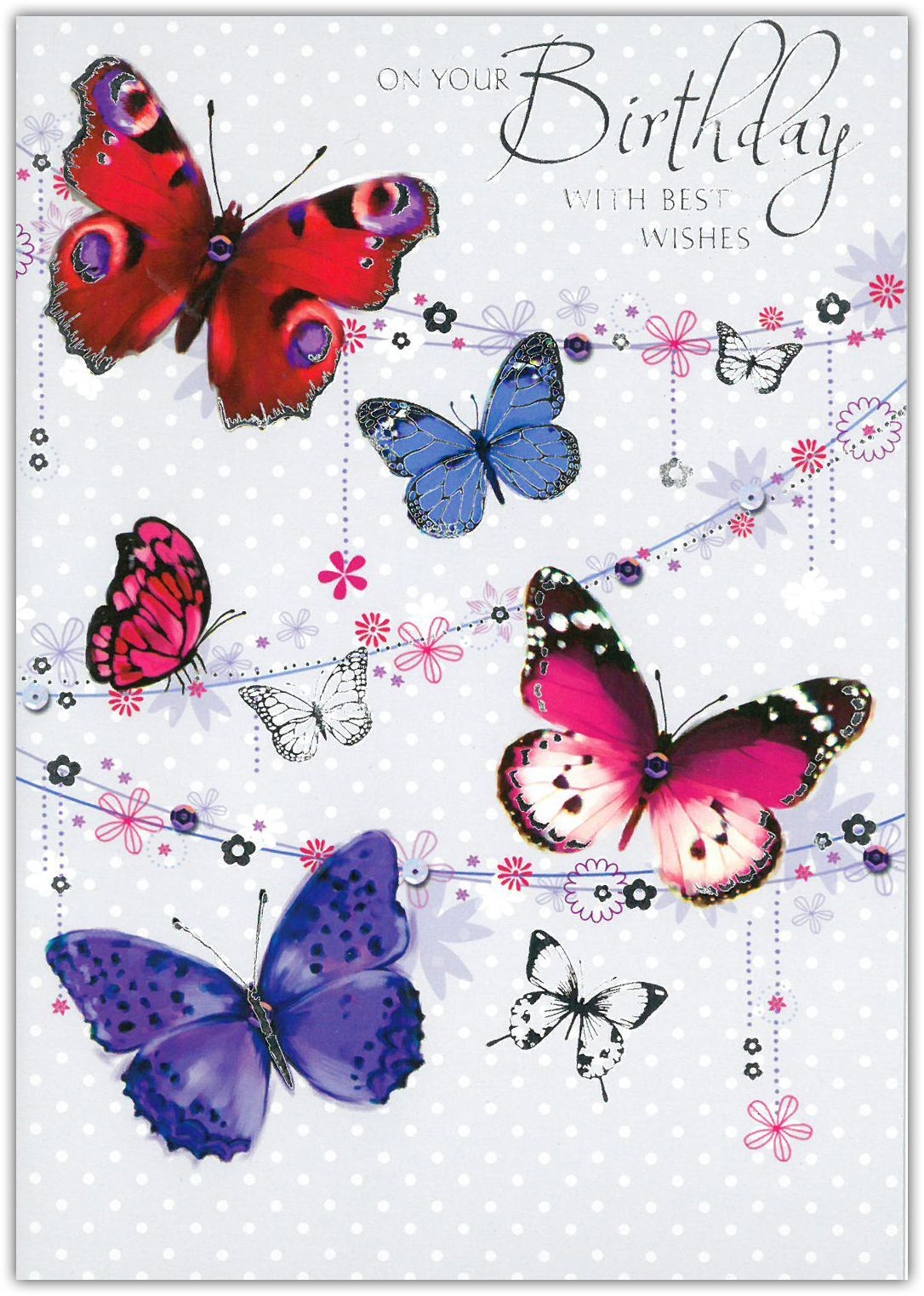 BIRTHDAY CARDS,6`s Floral Butterflies