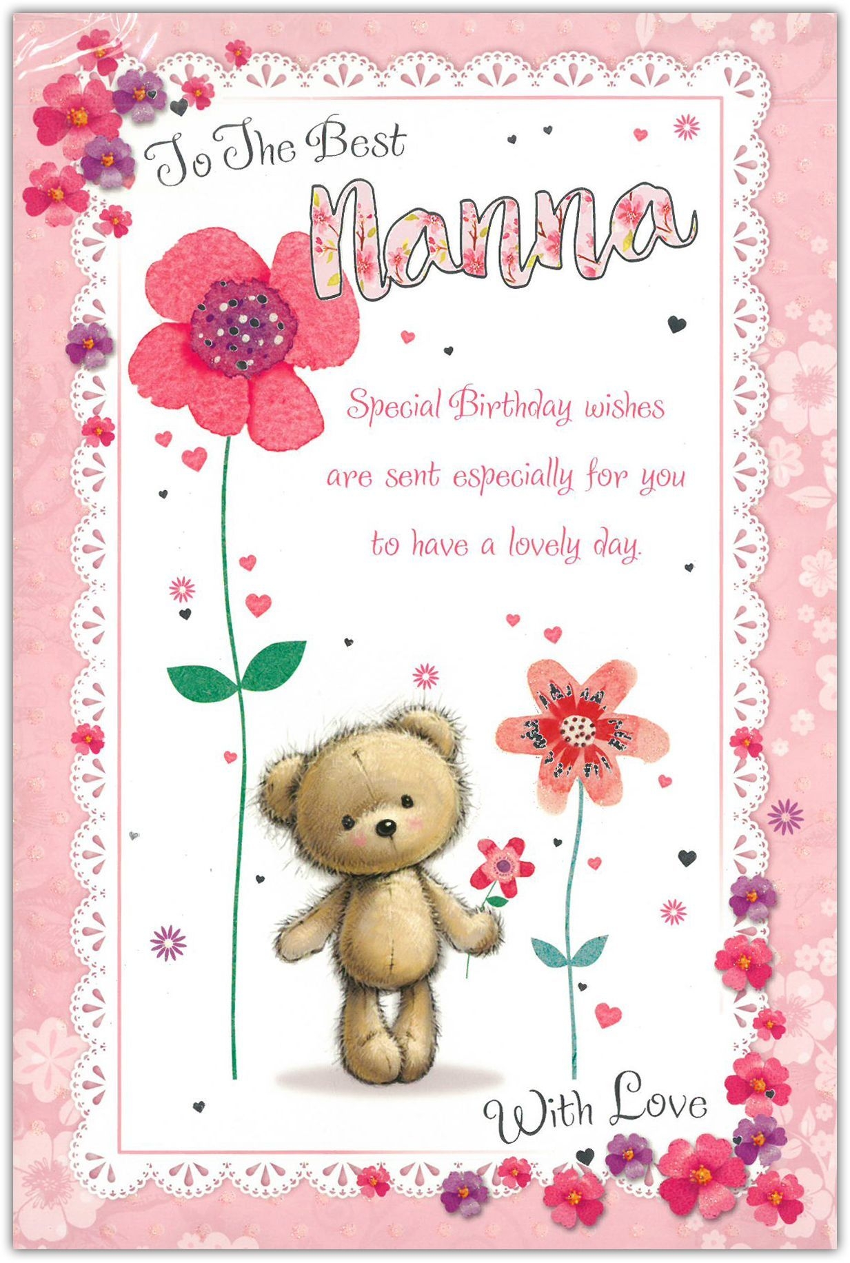 BIRTHDAY CARDS,Nanna 6`s Teddy Bear,Flowers (Was 1.20)