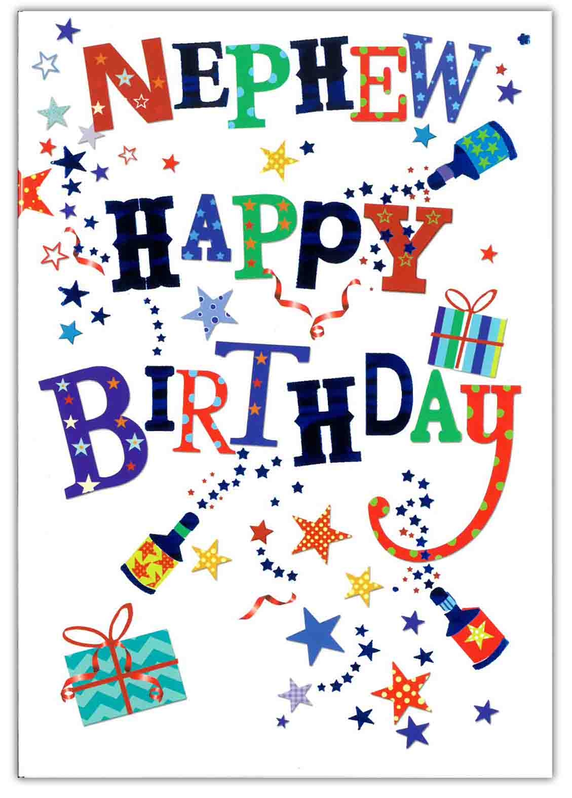 BIRTHDAY CARDS,Nephew 6`s Text & Stars & Party Poppers