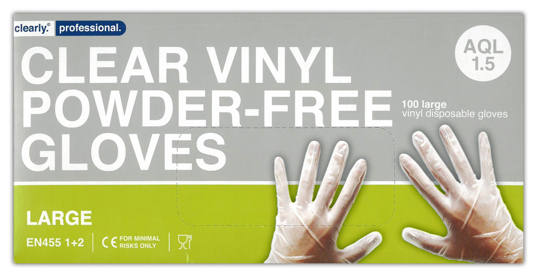GLOVES,Clear Vinyl Powder Free Large In Box of 100`s [Splittable]