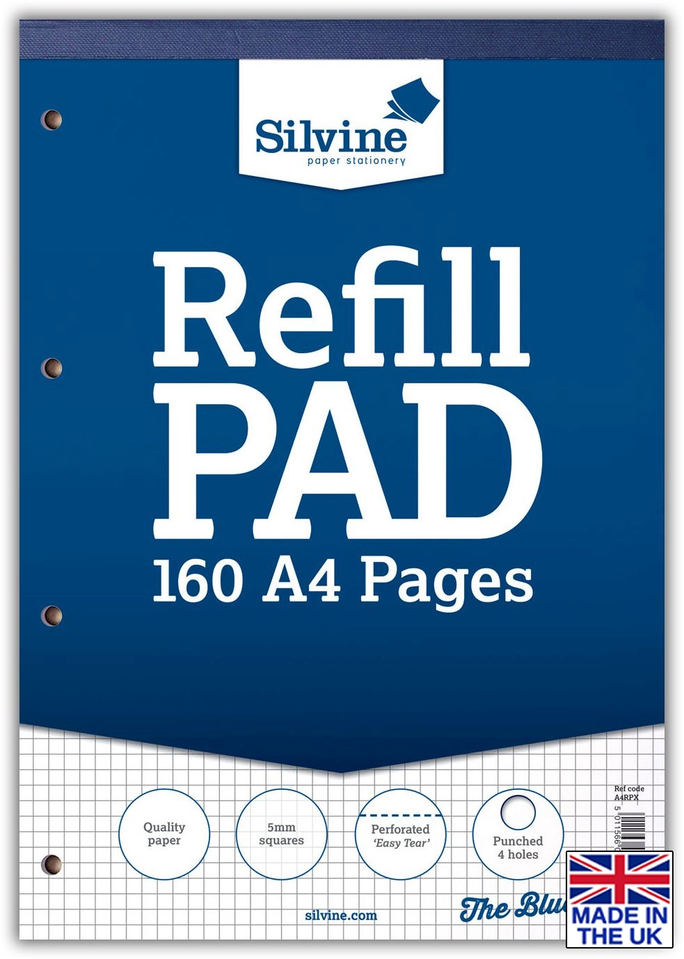 REFILL PAD,A4 Squares 5mm Silvine 160 page 80lv [Packs Only]