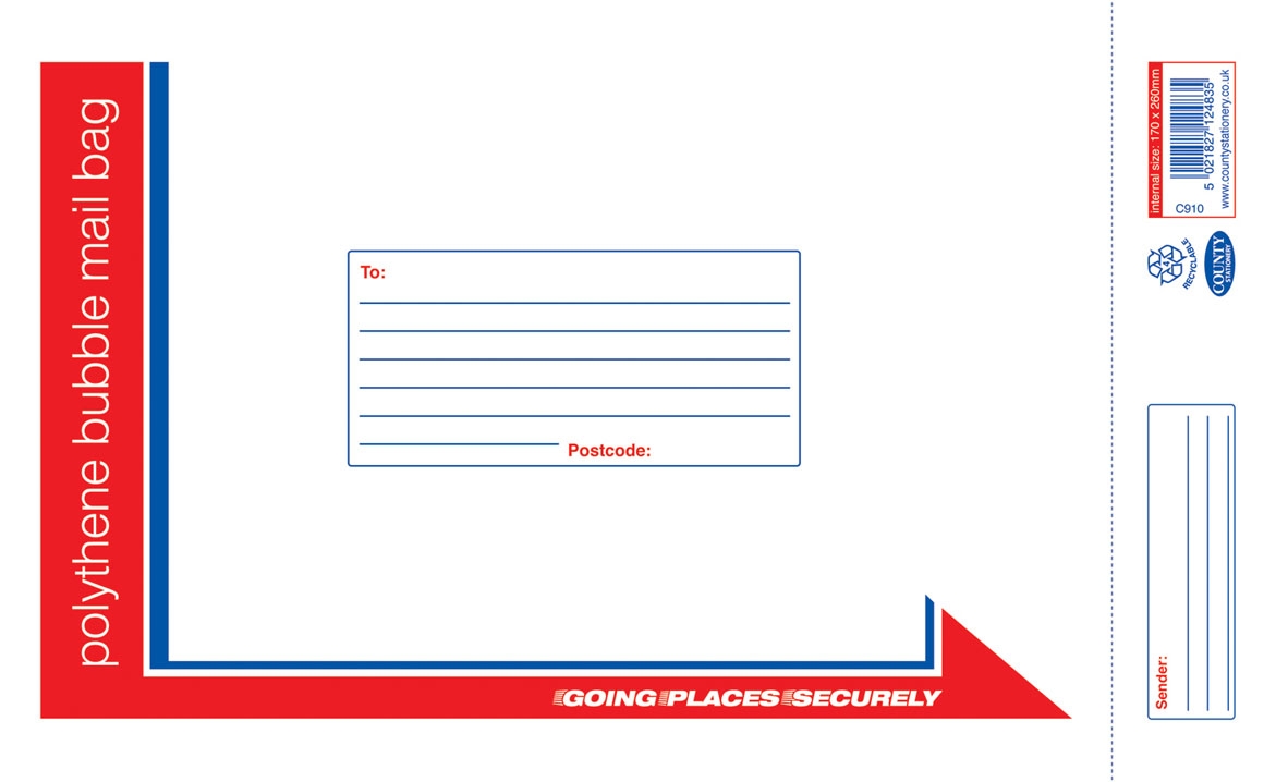 MAIL BAG,Poly Bubble Self Seal 170x260mm (Small) C910 [Packs Only]