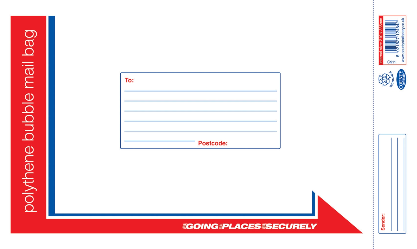 MAIL BAG,Poly Bubble Self Seal 210x335mm (Medium) C911 [Packs Only]