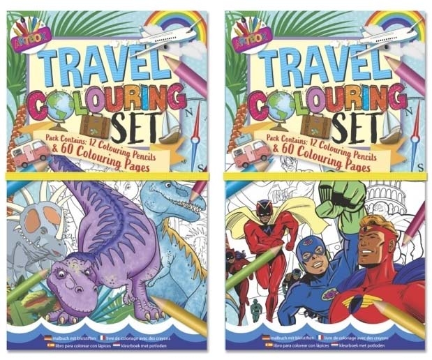 TRAVEL COLOURING SET, Dinosaurs & Superheros Asst. [Splittable]