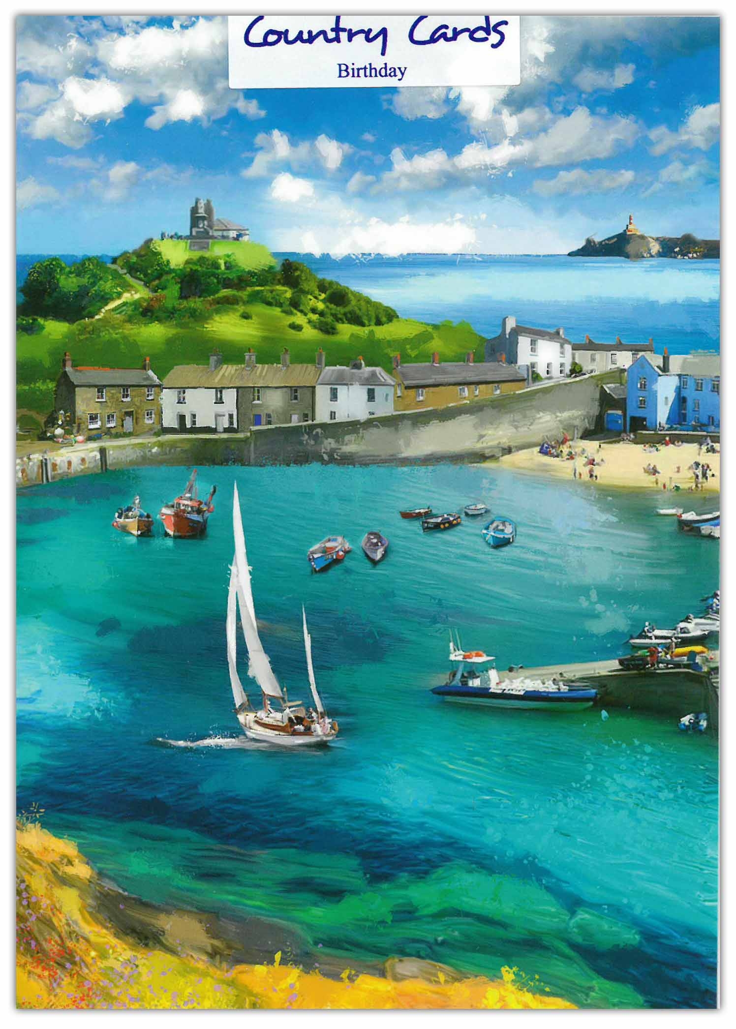 BIRTHDAY CARDS,6`s Coastal Scene, Harbour, Yacht
