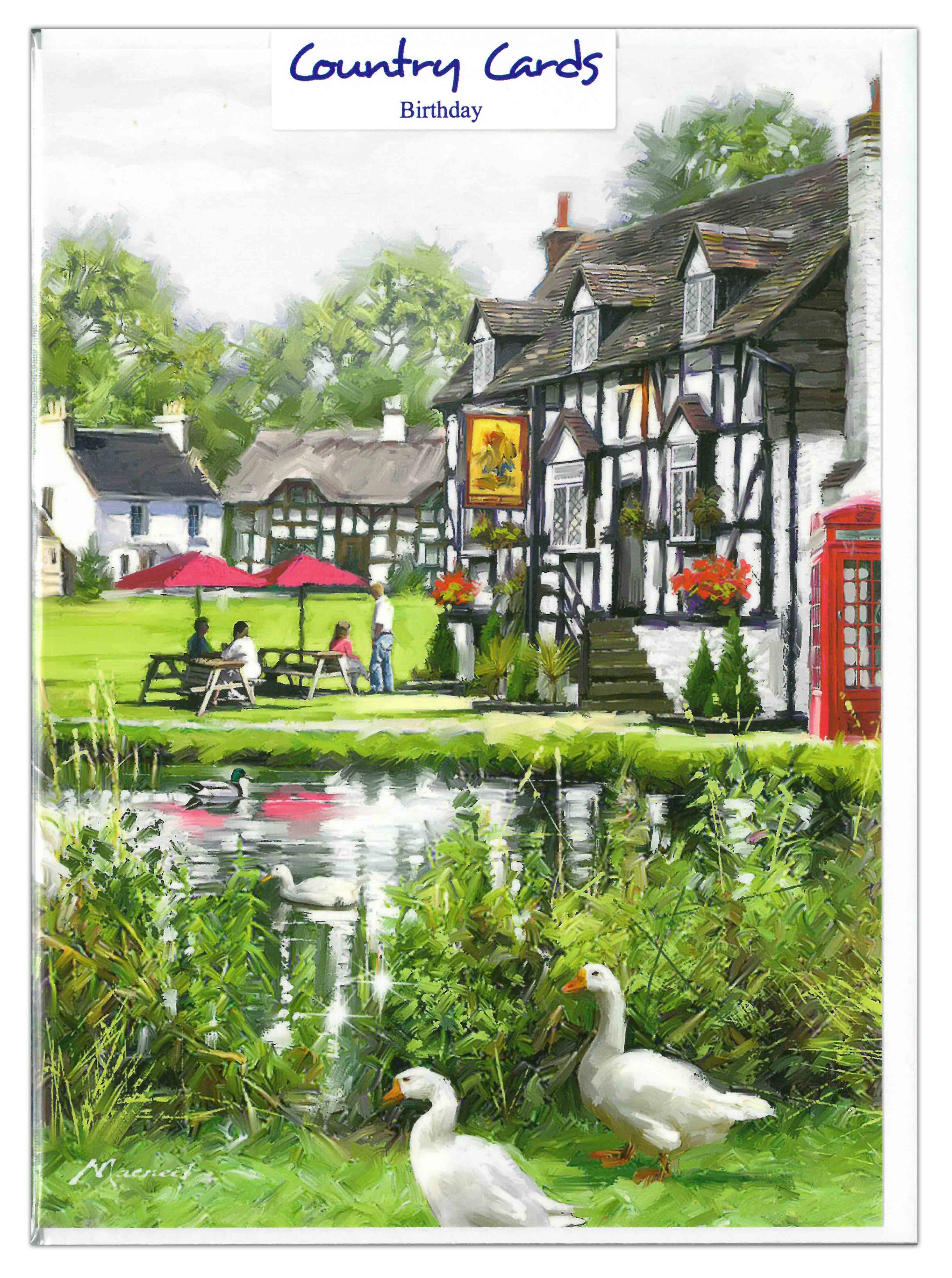 BIRTHDAY CARDS,6`s Village Scene, Pub,Pond,Geese
