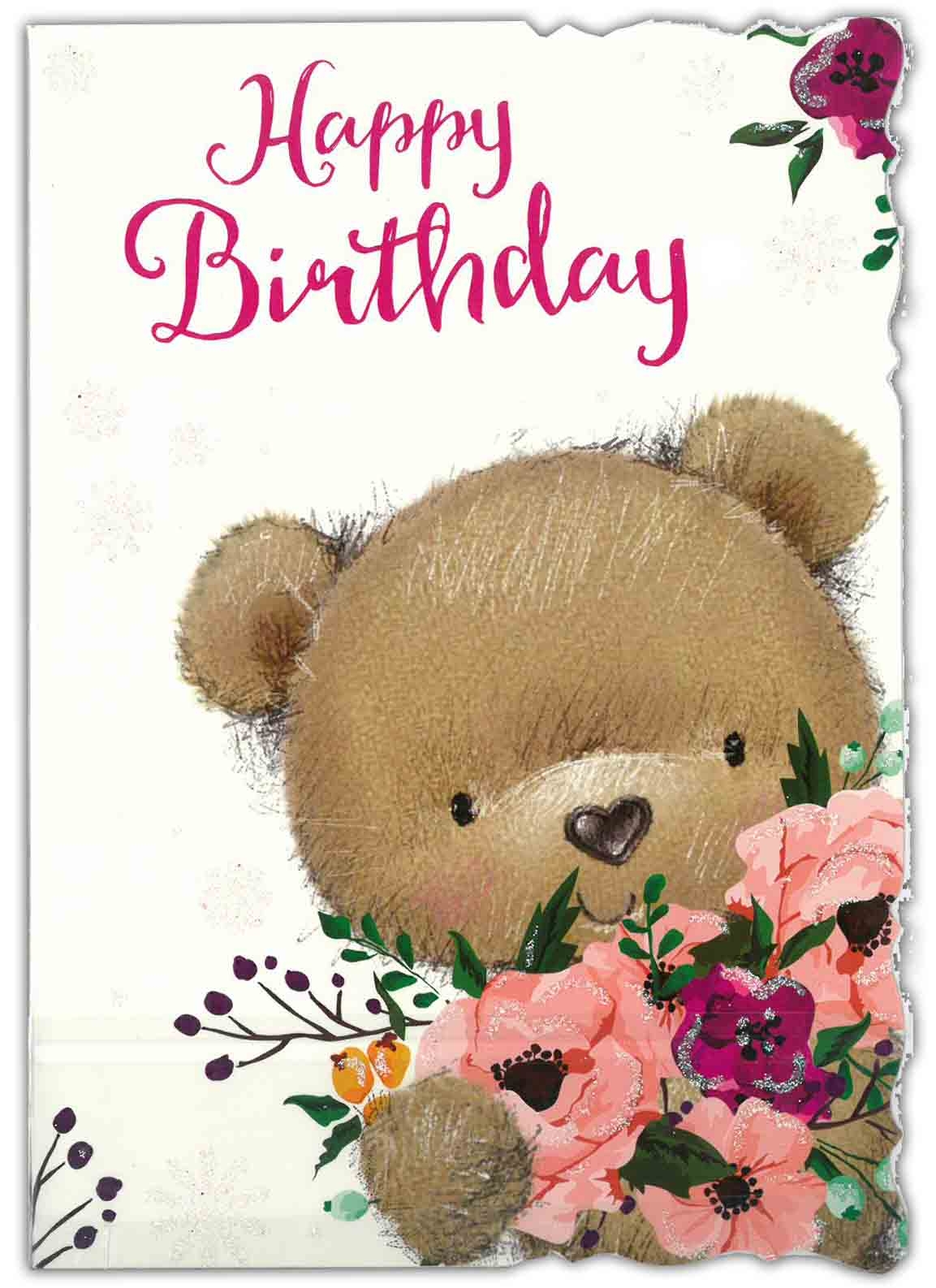 BIRTHDAY CARDS,6`s Floral Teddy Bear (Was 1.15)