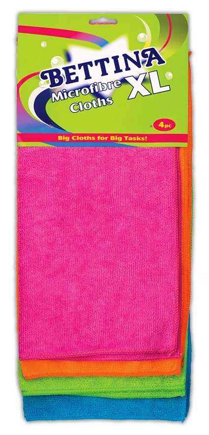 MICROFIBRE CLOTHS, XL 4pc 35x35cm Asst Col H/pk B433 [Splittable]