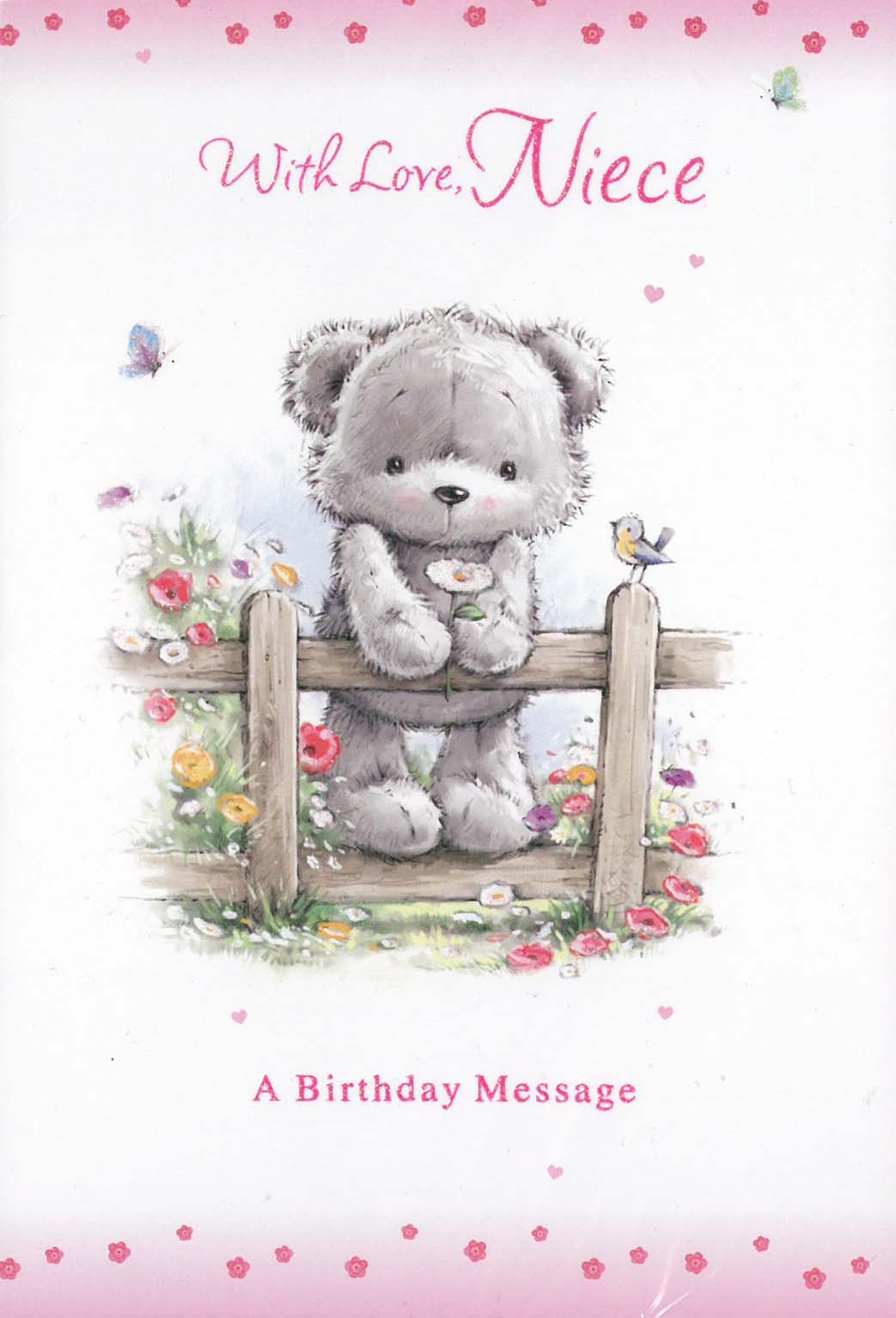 BIRTHDAY CARDS,Niece 12`s Teddy Bear on Fence (Was 0.81)