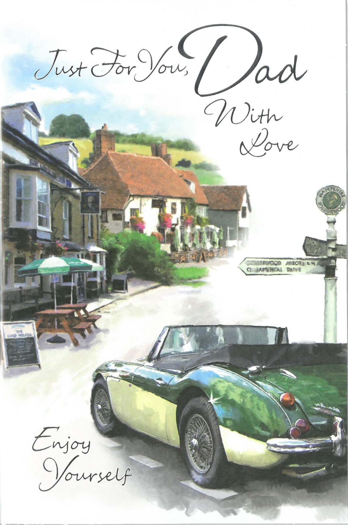 BIRTHDAY CARDS,Dad 6`s Sports Car Village Scene (Was 1.10
