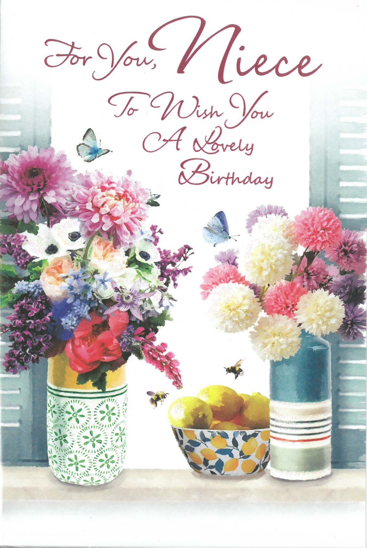 BIRTHDAY CARDS,Niece 6`s Floral Vases (Was 1.10)