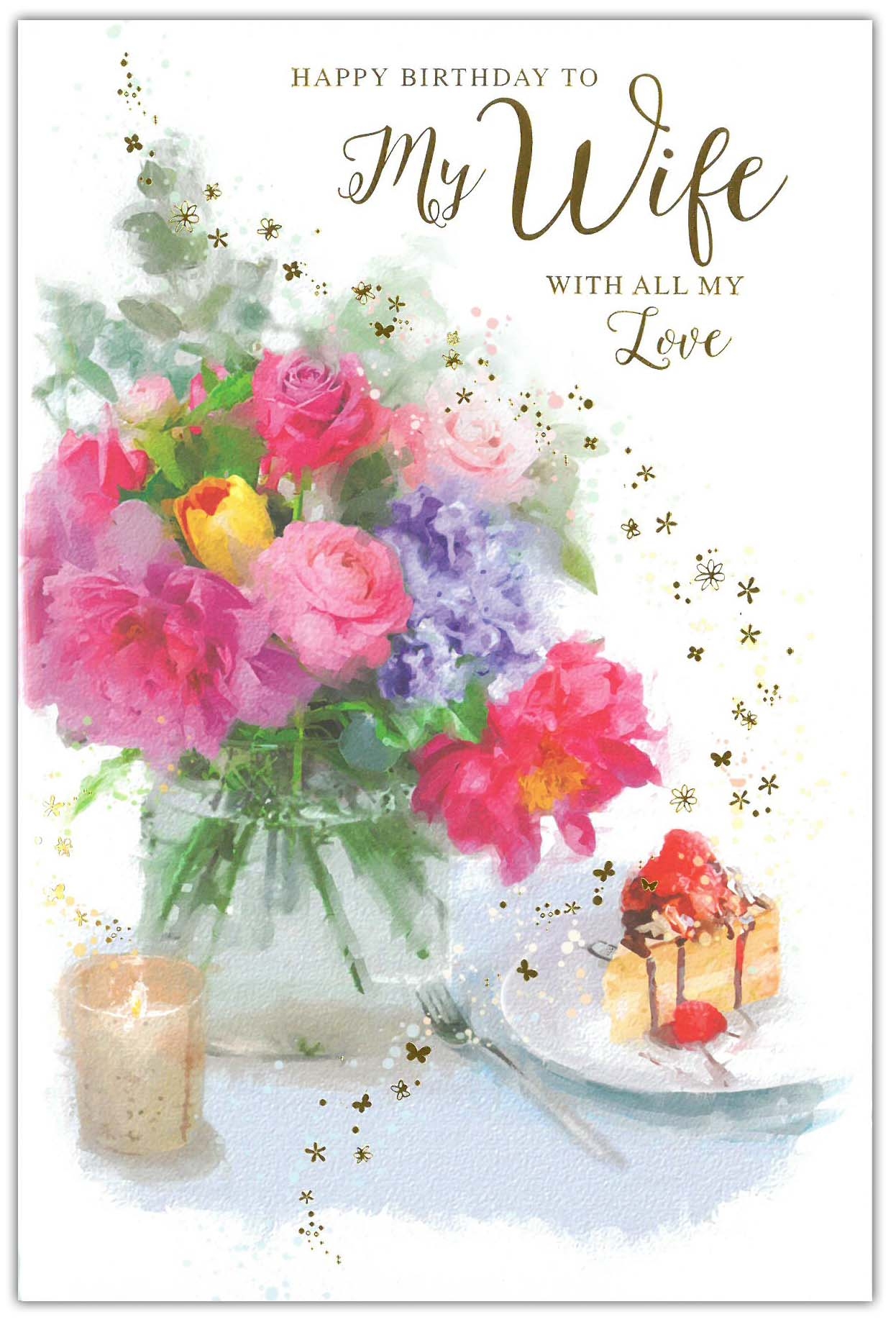 BIRTHDAY CARDS,Wife 6`s Vase & Candle(Was 1.25)