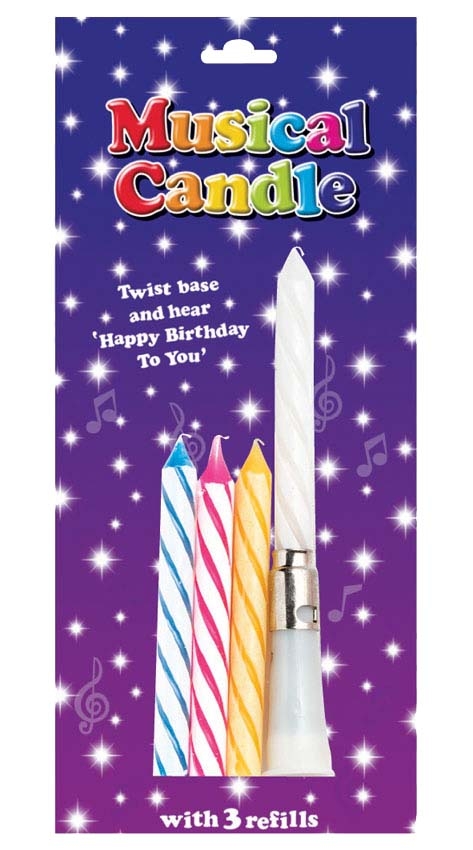 CAKE CANDLES,Musical 4`s Assorted with 3 Refills I/cd [Packs Only]