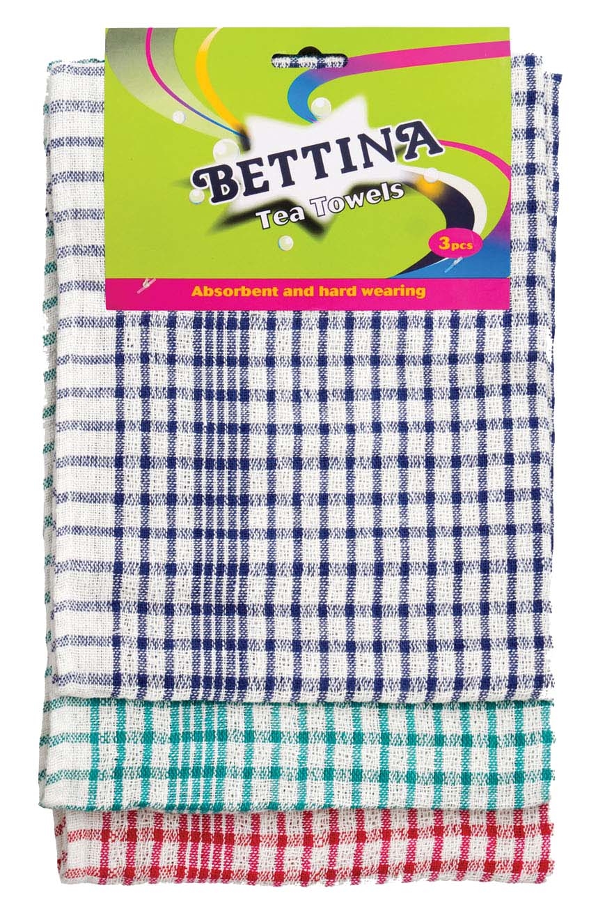 TEA TOWELS,Check Pattern 3`s H/pk B204 [Splittable]