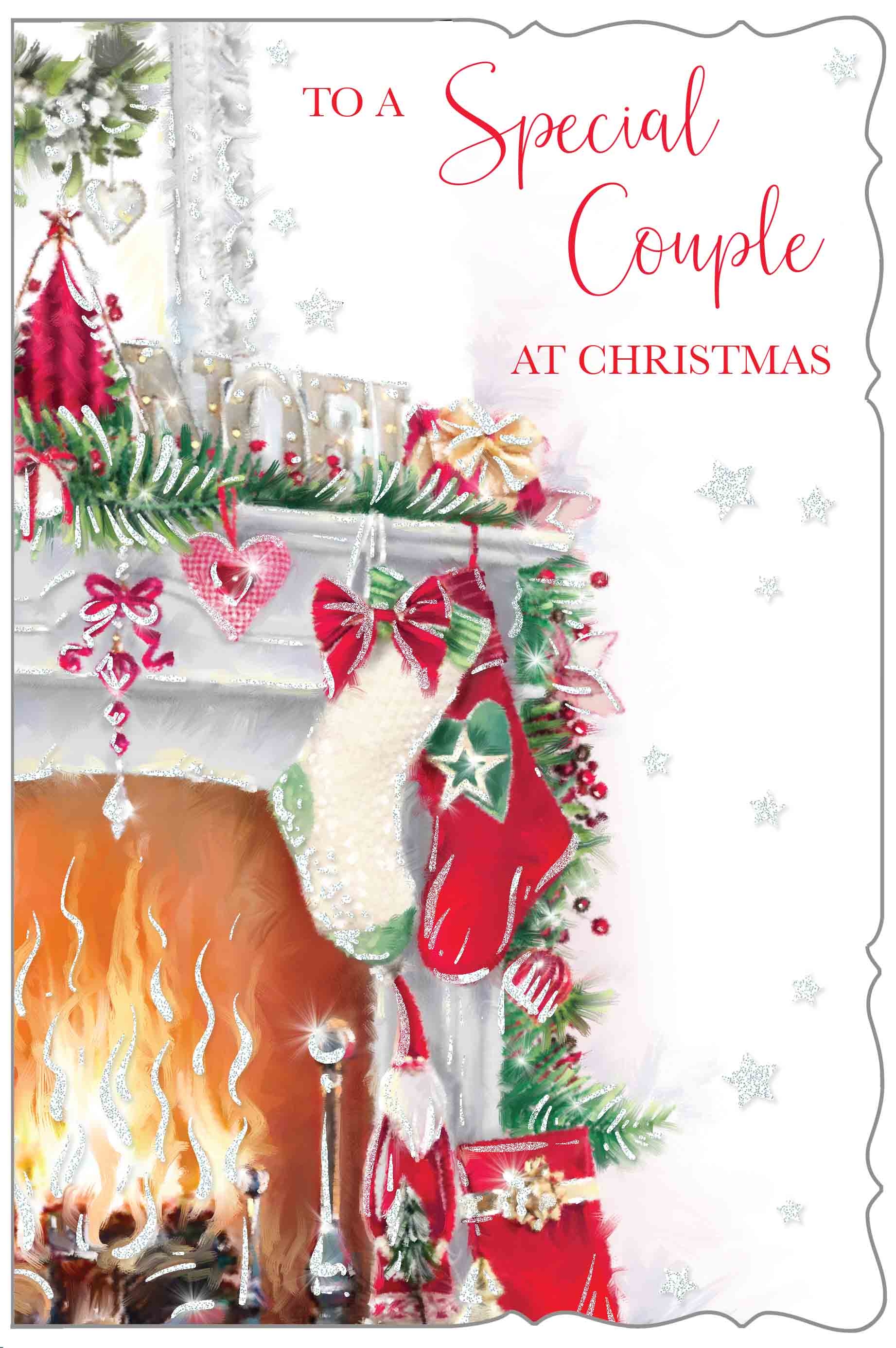 XMAS CARDS,Special Couple 6`s Stockings on the Fireplace