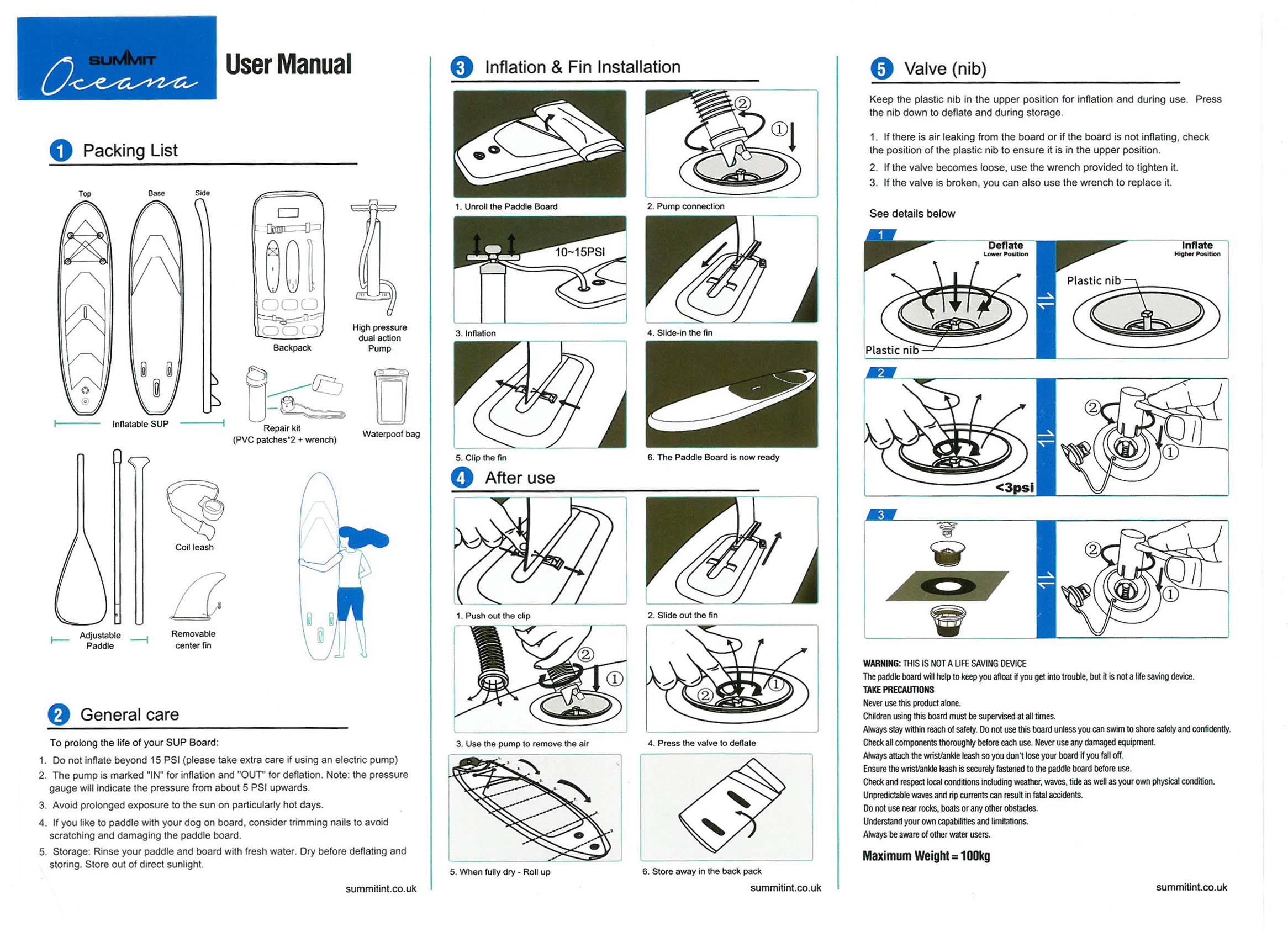 STAND UP PADDLEBOARD, OCEANA, 305x78x12.5cmPaddle,Pump,Blue.