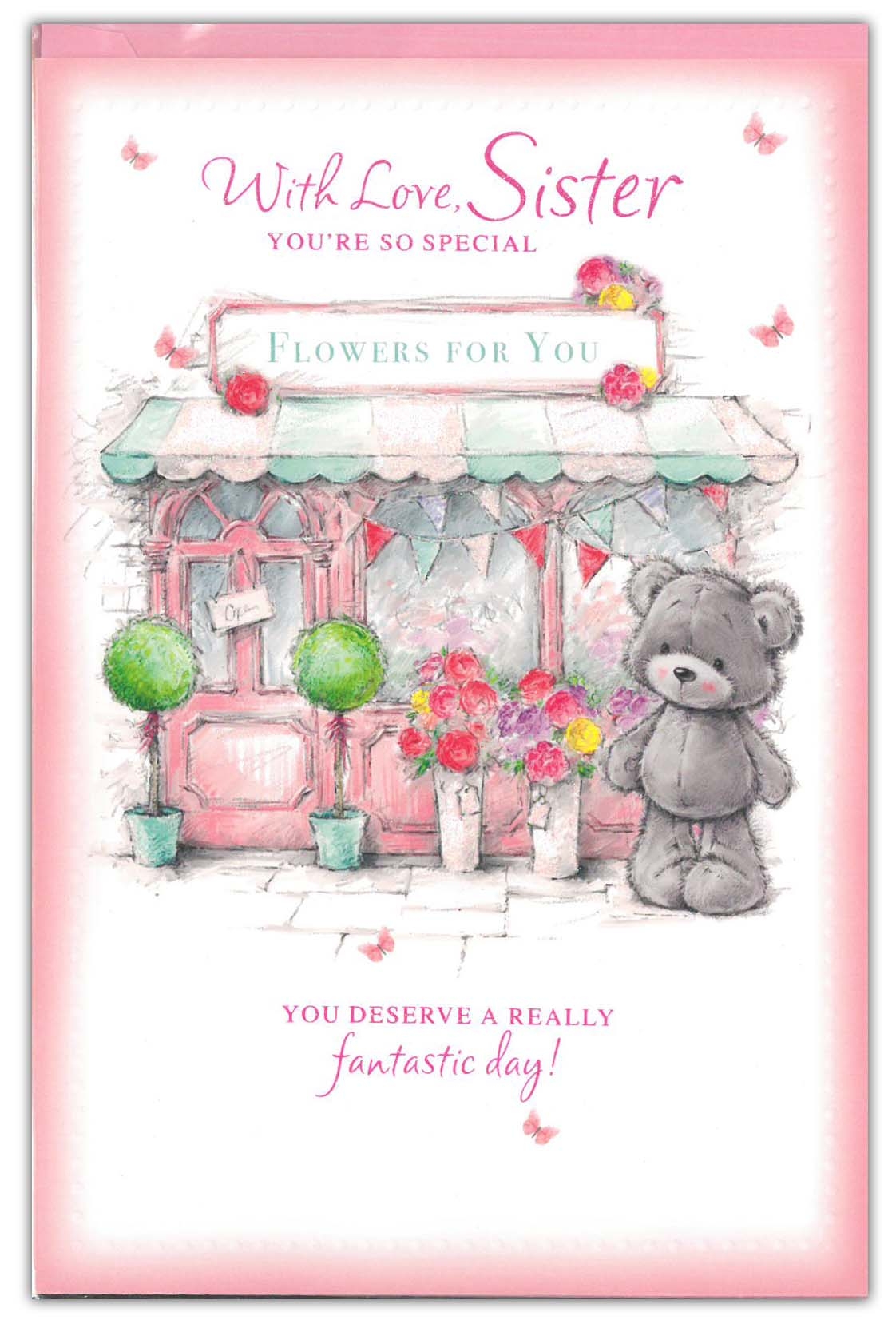 BIRTHDAY CARDS,Sister 12`s Teddy under Umbrella(Was 0.85)