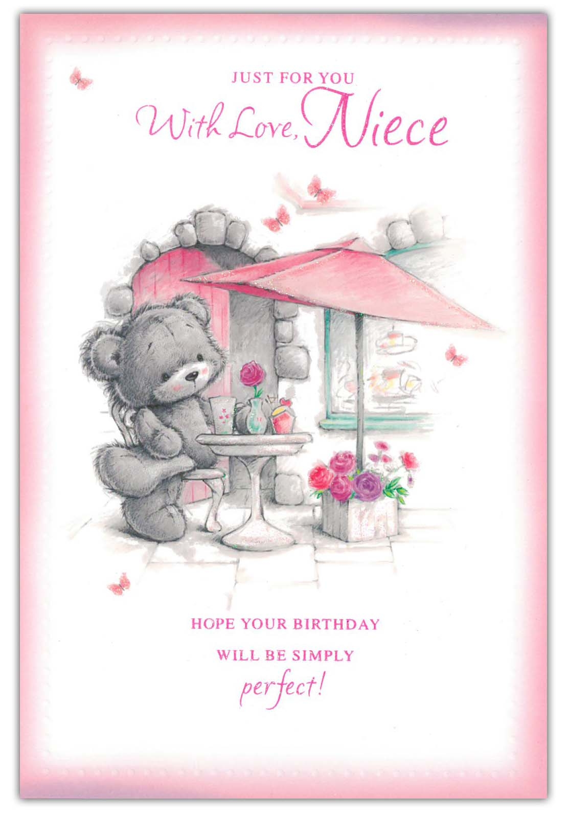 BIRTHDAY CARDS,Niece 12`s Teddy under Umbrella(Was 0.85)