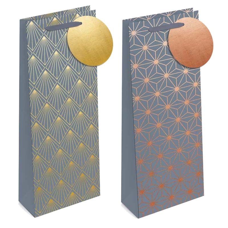 GIFT BAG,Grey Foil Geometric 2 Assorted (Bottle) [Packs Only]