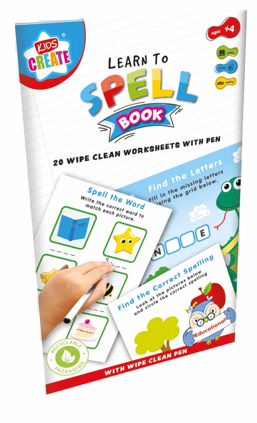 EDUCATIONAL BOOK,Wipe Clean, A5, Learn To Spell. H/pk [Splittable]
