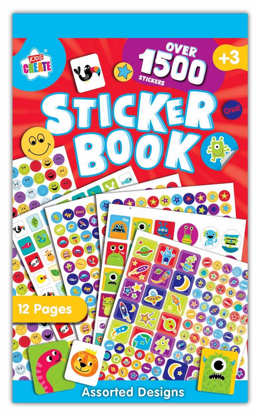 STICKER BOOK,1500+ Assorted Designs 12 Pages H/pk [Splittable]