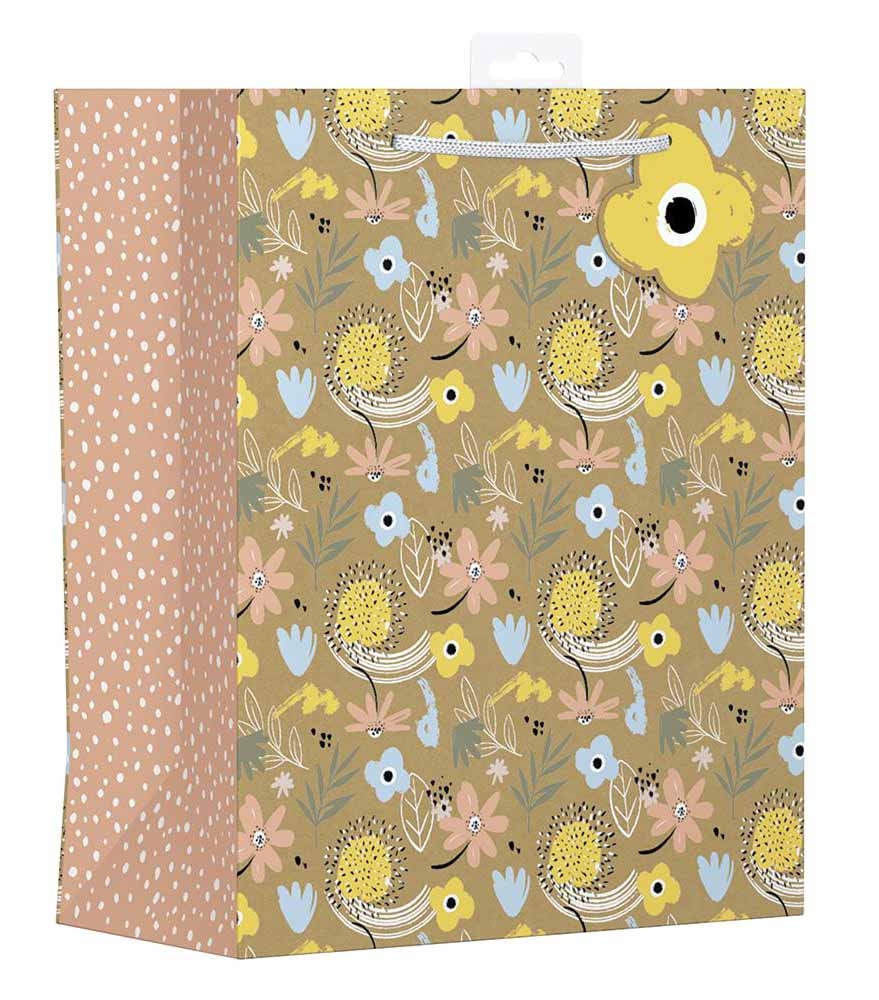 GIFT BAG,Kraft,Floral Brush (Large) [Packs Only]