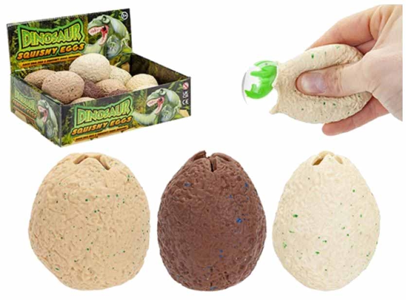 DINOSAUR SQUISHY EGG, 3 Asst Cols,7cm CDU [Packs Only]