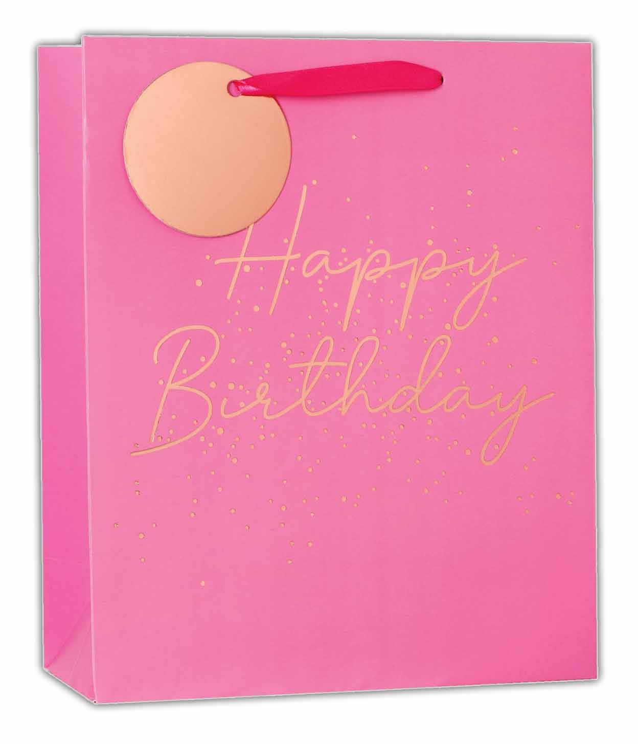 GIFT BAG,Pink Text Happy Birthday (Medium) [Packs Only]
