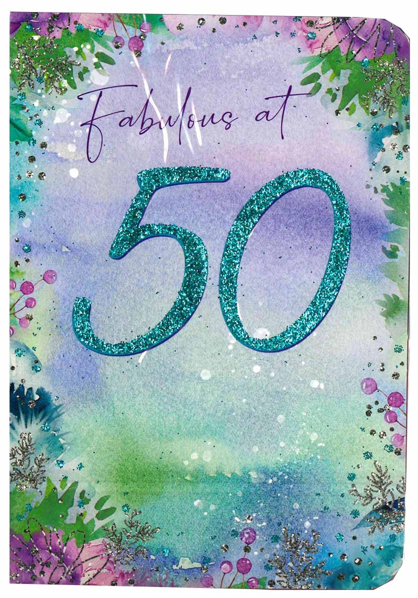 AGE 50 CARDS,Female 6`s Floral Glitter Text (Was 1.15)