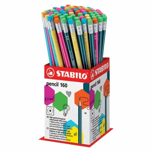 PENCIL,Stabilo 160,HB Vivid Colours Rubber Tipped In Tub [Packs Only]