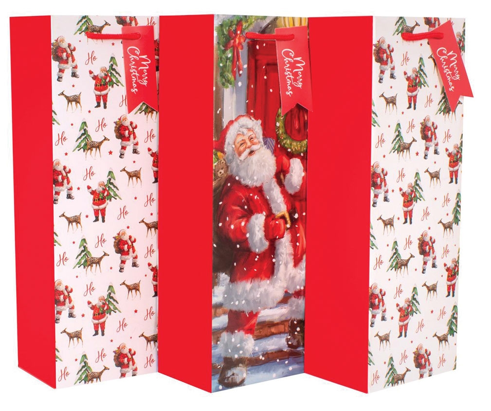 GIFT BAGS,Traditional Santa (Bottle) 3`s (Was 4.99) [Splittable]