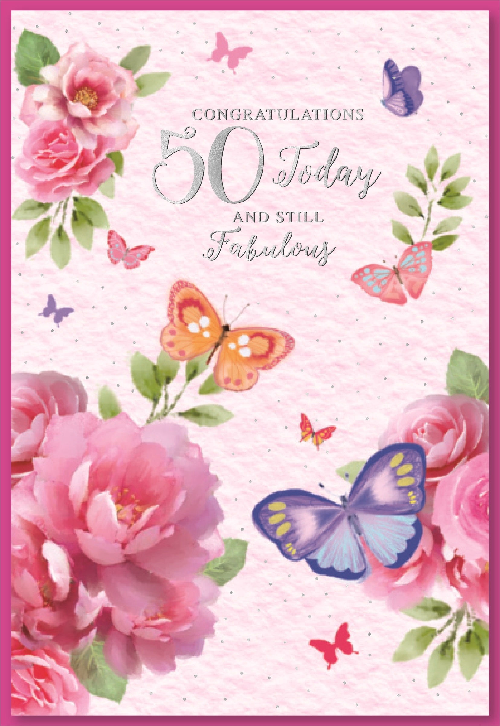 AGE 50 CARDS,Female 6`s Butterflies & Roses