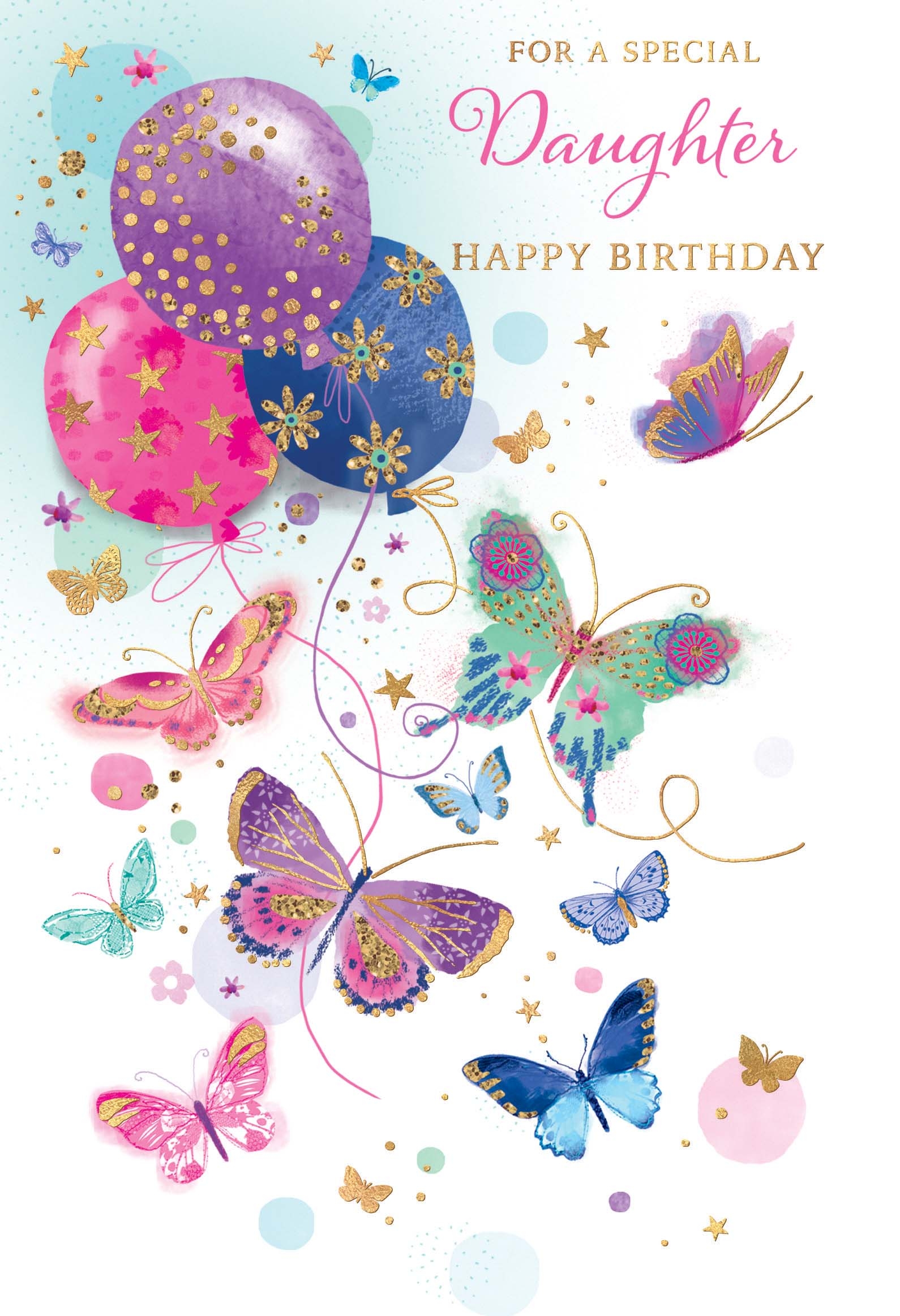 BIRTHDAY CARDS,Daughter 6`s Butterflies & Balloons