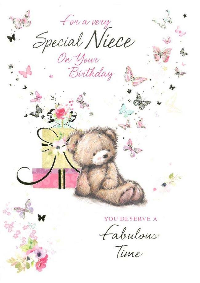 BIRTHDAY CARDS,Niece 6`s Teddy & Butterflies
