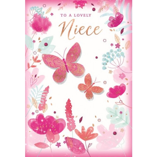BIRTHDAY CARDS,Niece 6`s Floral Butterflies