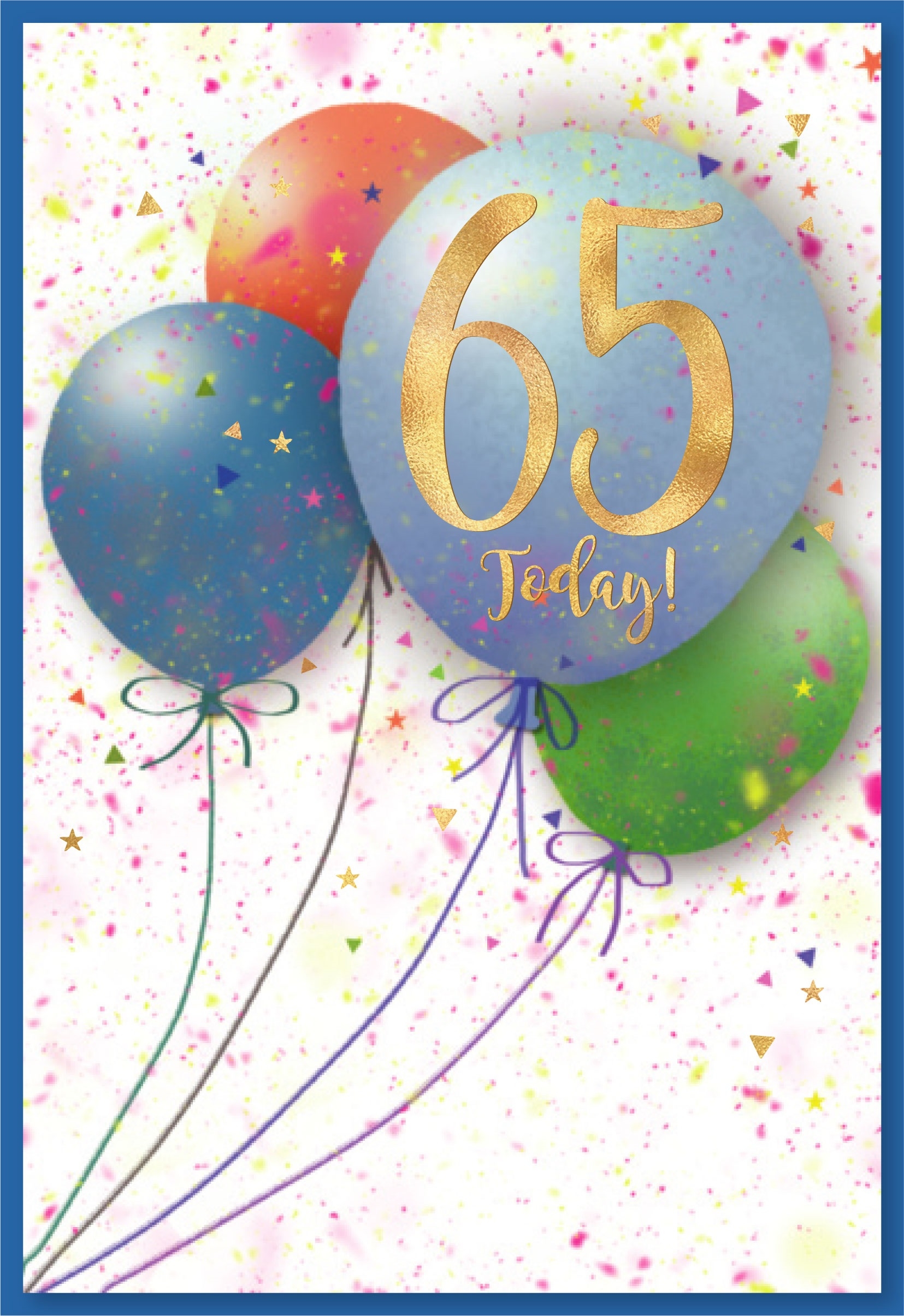 AGE 65 CARDS,Male 6`s Balloons & Confetti