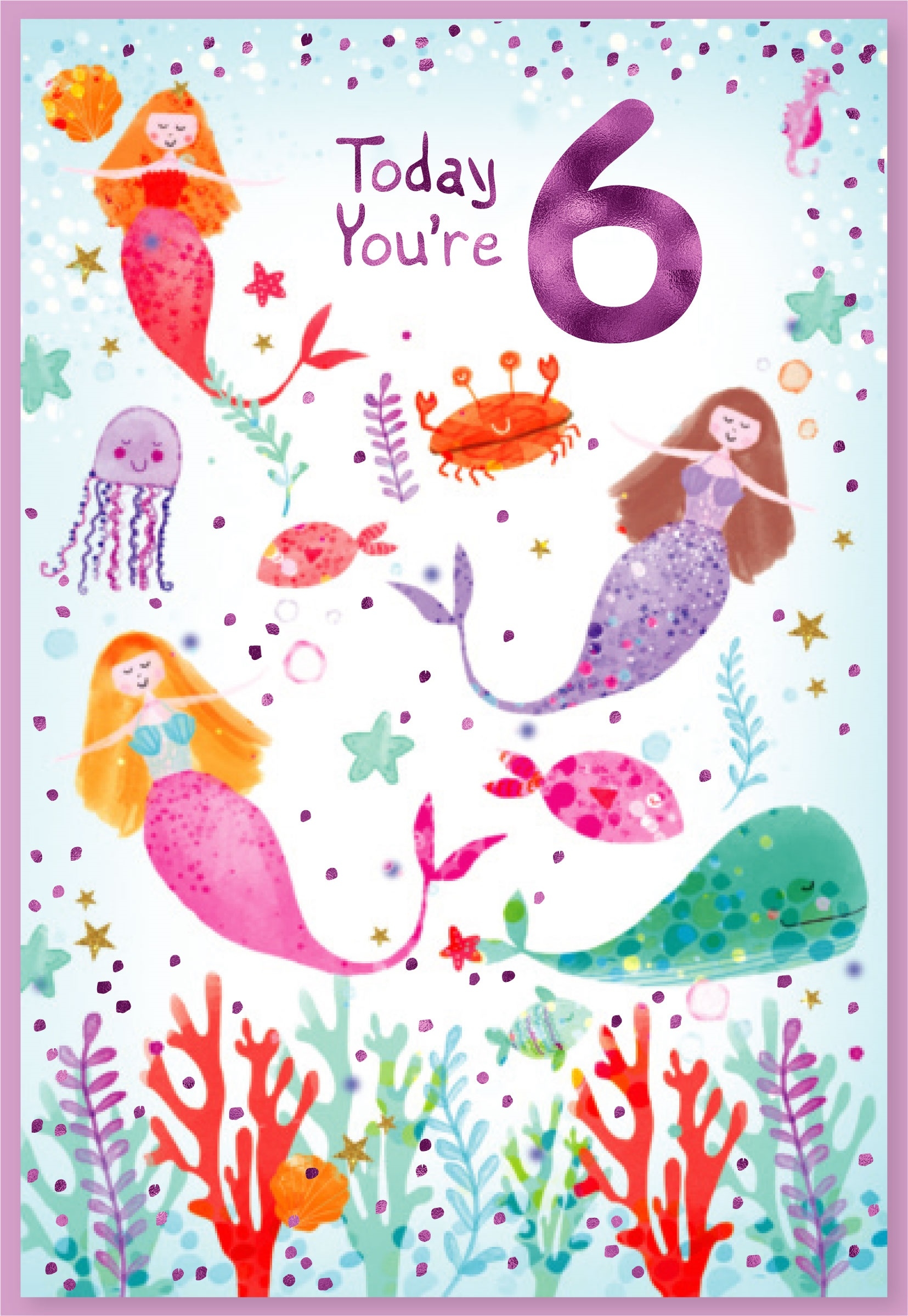 AGE 6 CARDS,Female 6`s Mermaids & Sealife