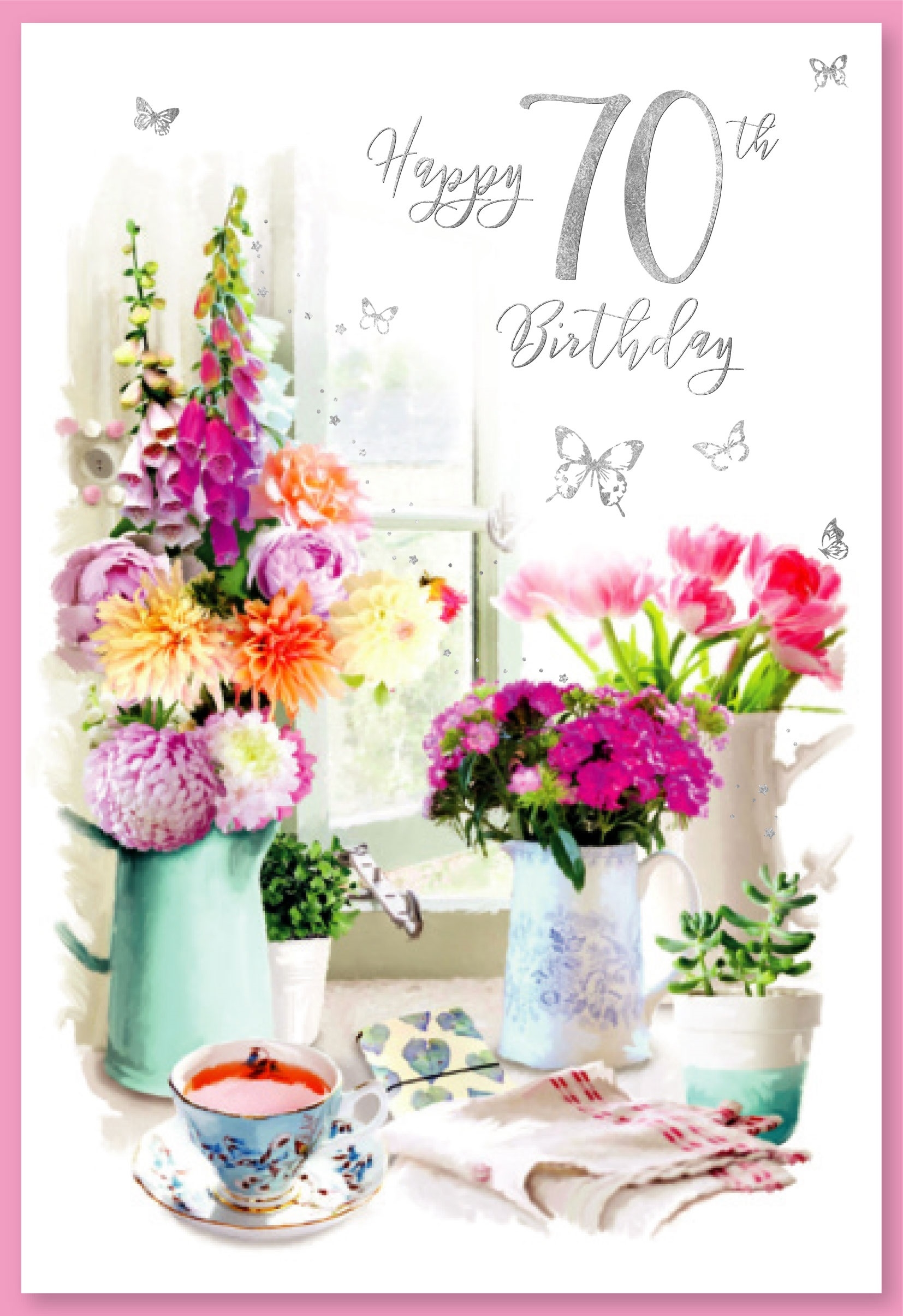 AGE 70 CARDS,Female 6`s Floral Vases