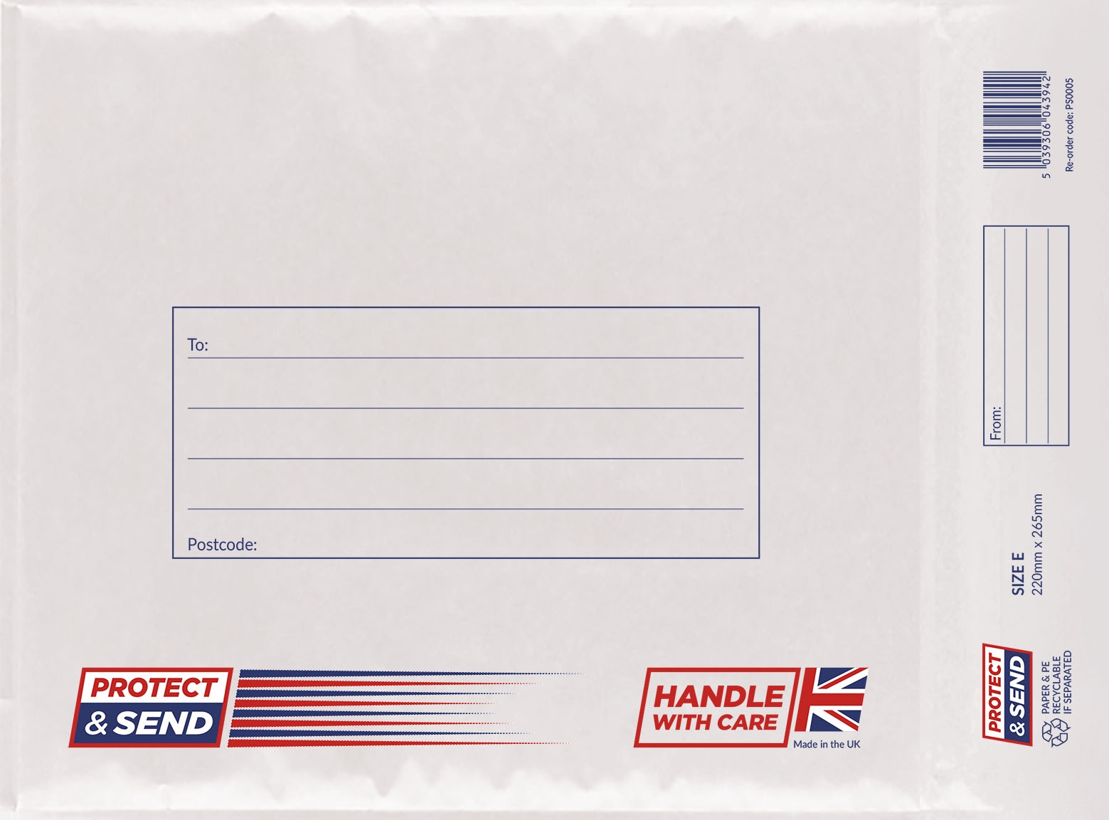 PADDED ENVELOPES,Size E White Protect & Send (Bulk) [Packs Only]