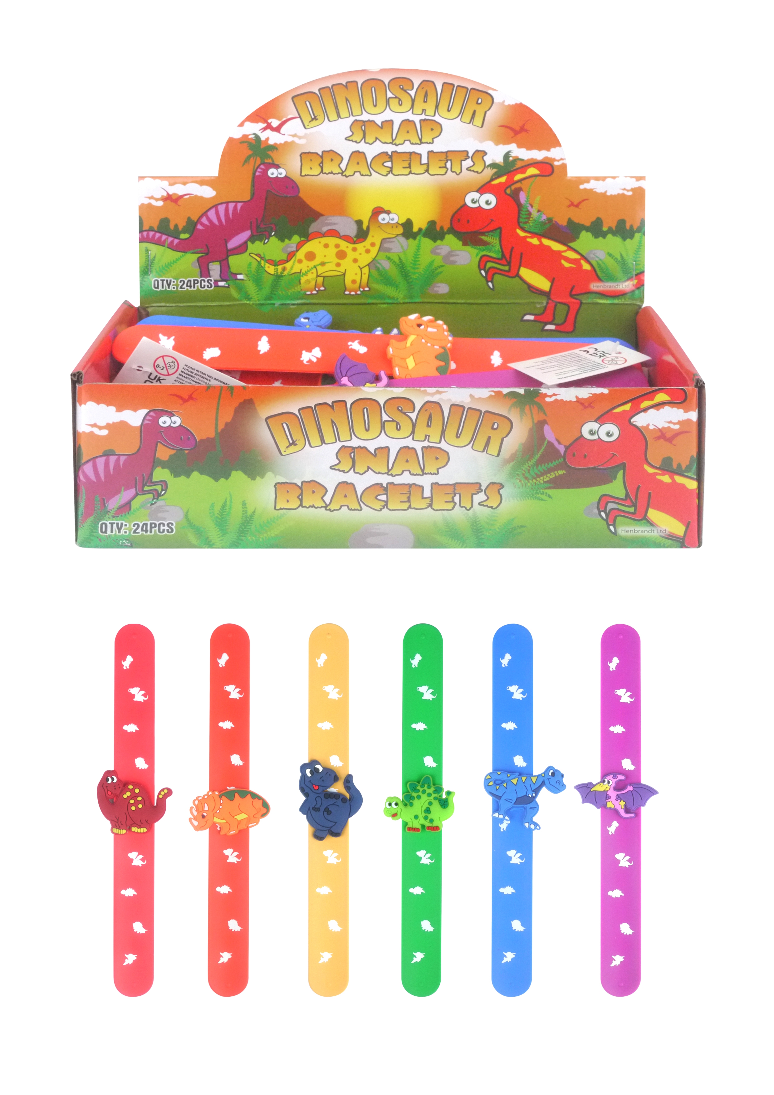 SNAP BRACELET,Dinosaur 23cm 6 Asst Cols CDU [Packs Only]