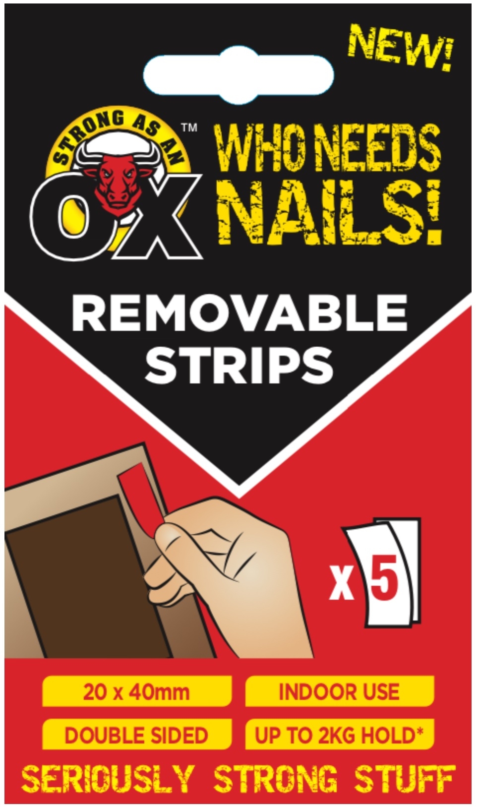 REMOVABLE STRIPS,Double Sided 20 x 40mm 10`s I/cd [Packs Only]