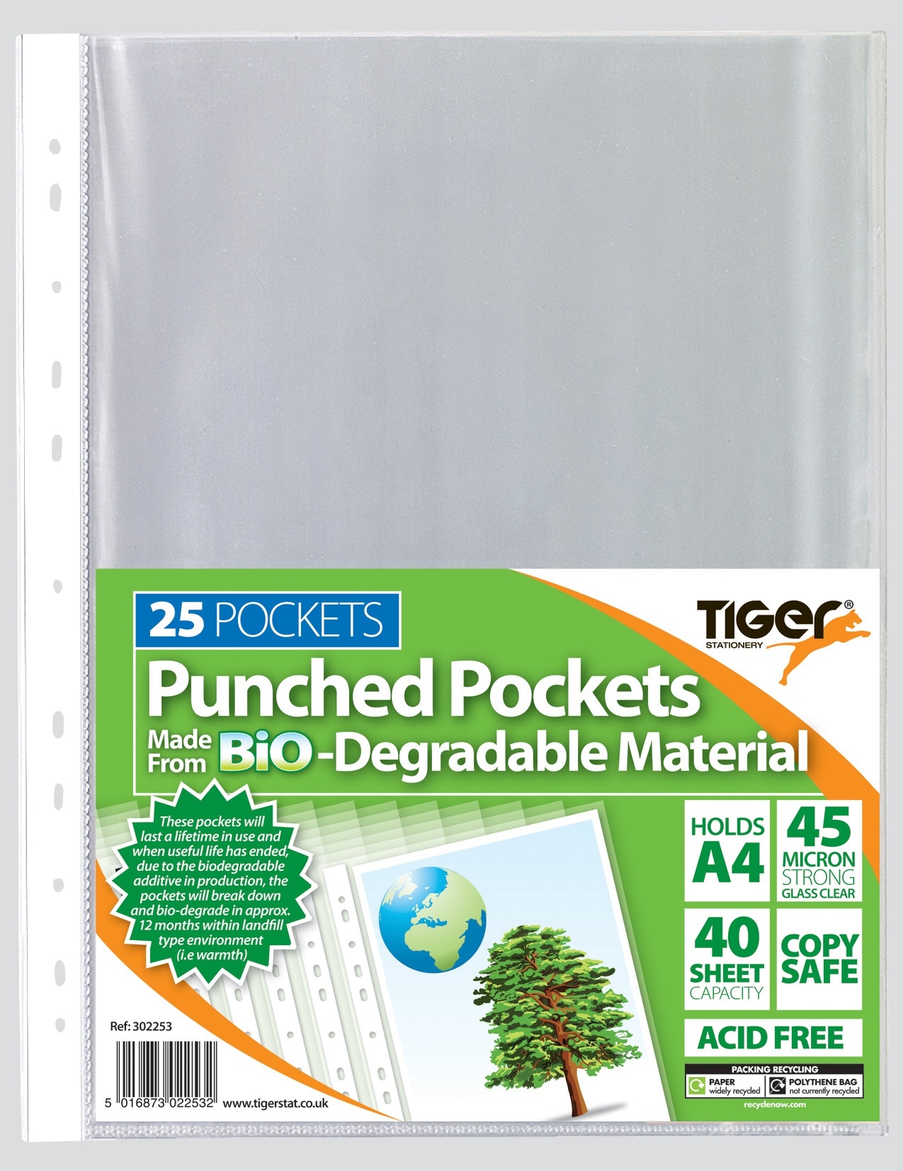POLY POCKETS,A4 25`s Bio-Degradable 45 micron (Tiger) [Splittable]