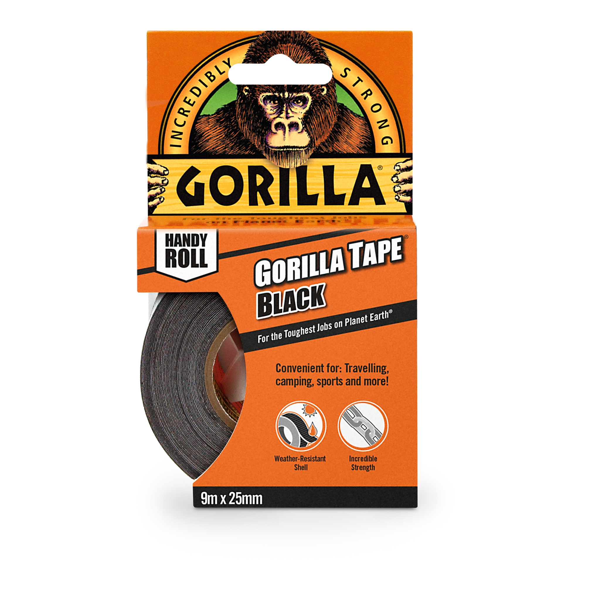 GORILLA TAPE,Black 25mm x 9M H/pk [Splittable]