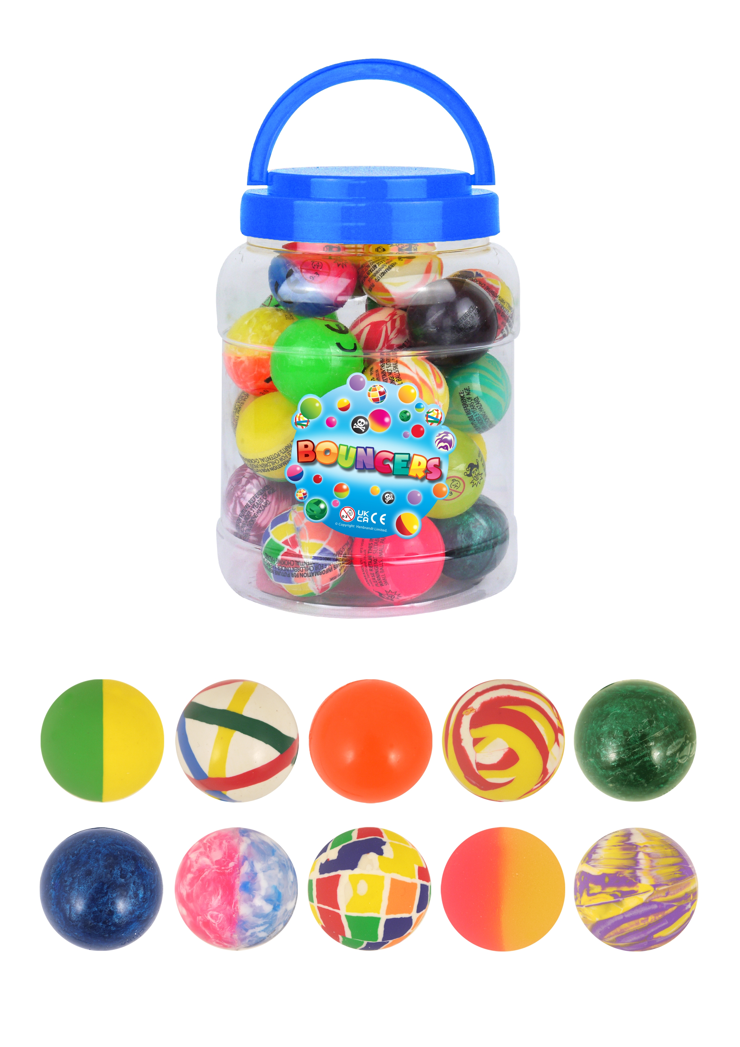 JET BOUNCE BALL,Asst. 43mm In Plastic Display Jar [Packs Only]